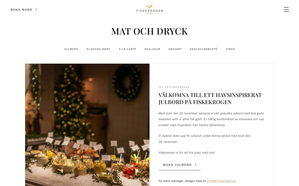 Fiskekrogen website: food and drink