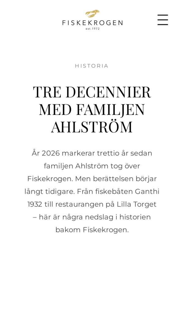 Fiskekrogen website on mobile: history