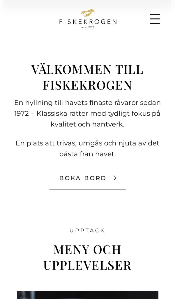 Fiskekrogen website on mobile: home